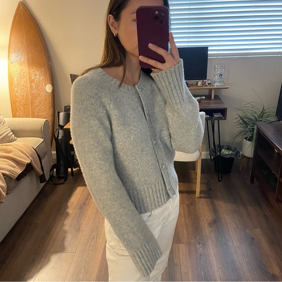 Gray Women's Cardigan Sweater - Picture 3 of 6